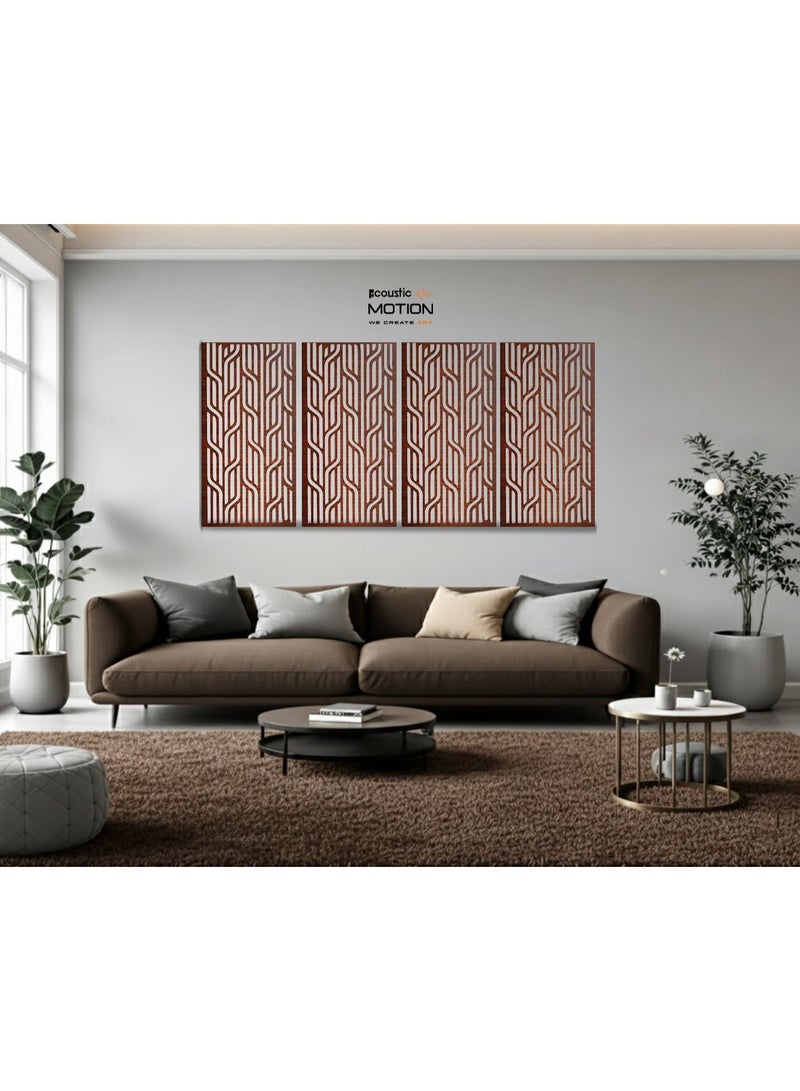 أكويستك موشان لوحات جدارية خشبية من خشب MDF من ACOUSTIC MOTION®، تصميم Decor مع شريط لاصق مزدوج الوجه، لون بني محمرعصري، مناسبة للمنزل، غرفة المعيشة، غرفة النوم، المكتب والفندق، 25×50×0.5 سم، طقم من 4 قطع - Image 3